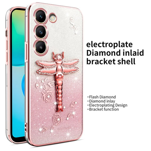 KADEM For Samsung Galaxy S23+ Case Dragonfly Kickstand TPU Flowers Glitter Phone Cover - Pink - 2