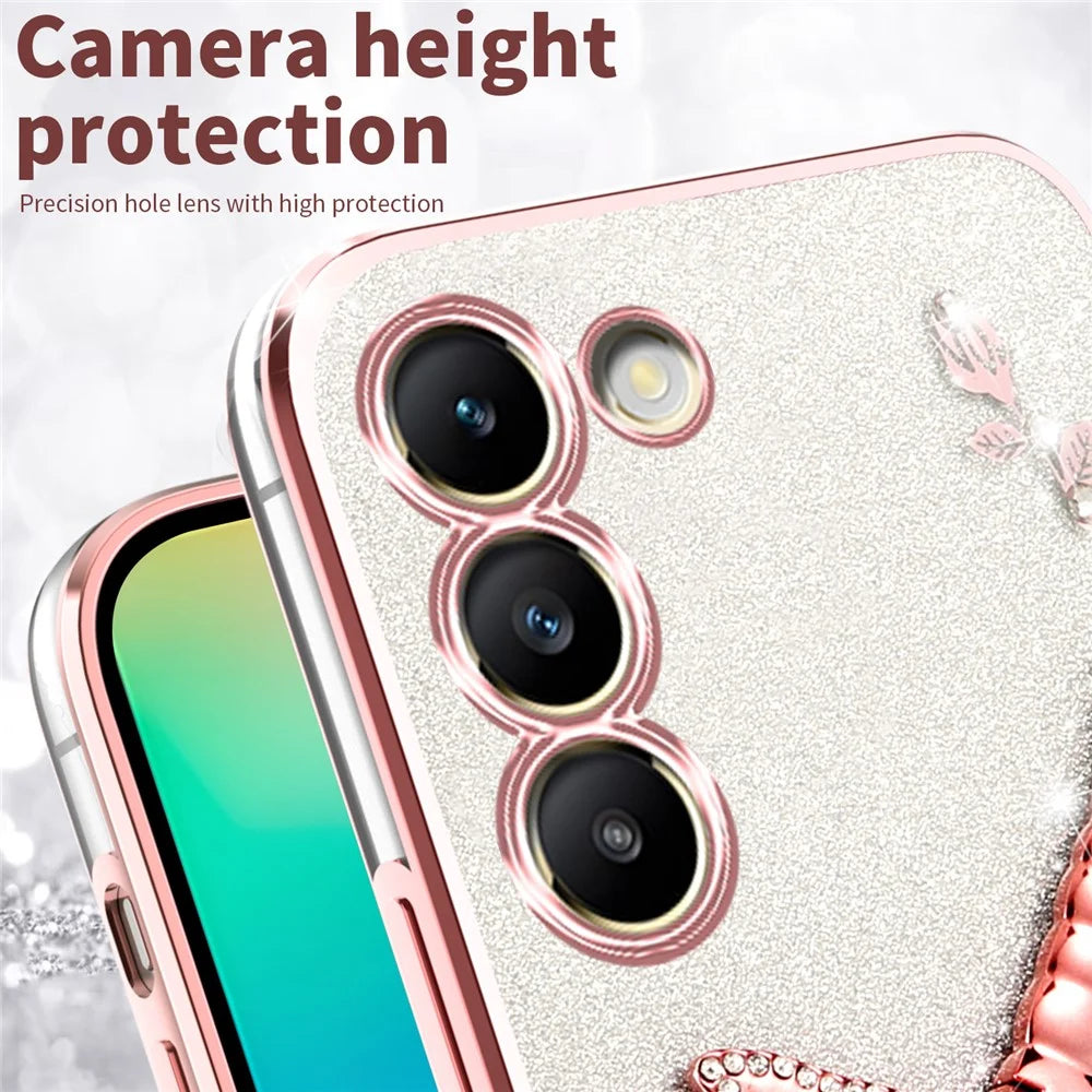 KADEM For Samsung Galaxy S23+ Case Dragonfly Kickstand TPU Flowers Glitter Phone Cover - Pink - 4