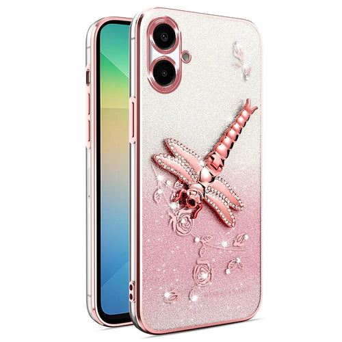 KADEM For Samsung Galaxy A05 4G Case Dragonfly Kickstand TPU Flowers Glitter Phone Cover - Pink - 1