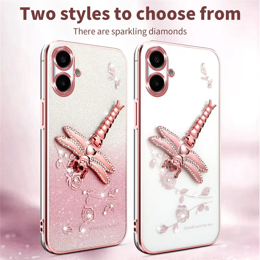 KADEM For Samsung Galaxy A05 4G Case Dragonfly Kickstand TPU Flowers Glitter Phone Cover - Pink - 3