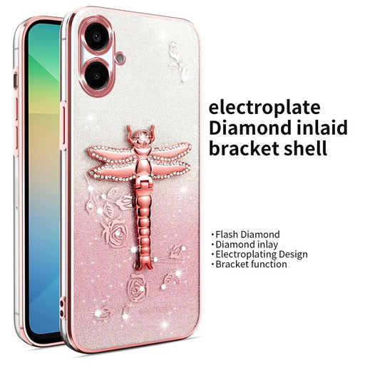 KADEM For Samsung Galaxy A06 4G Case Dragonfly Kickstand TPU Flowers Glitter Phone Cover - Pink - 2