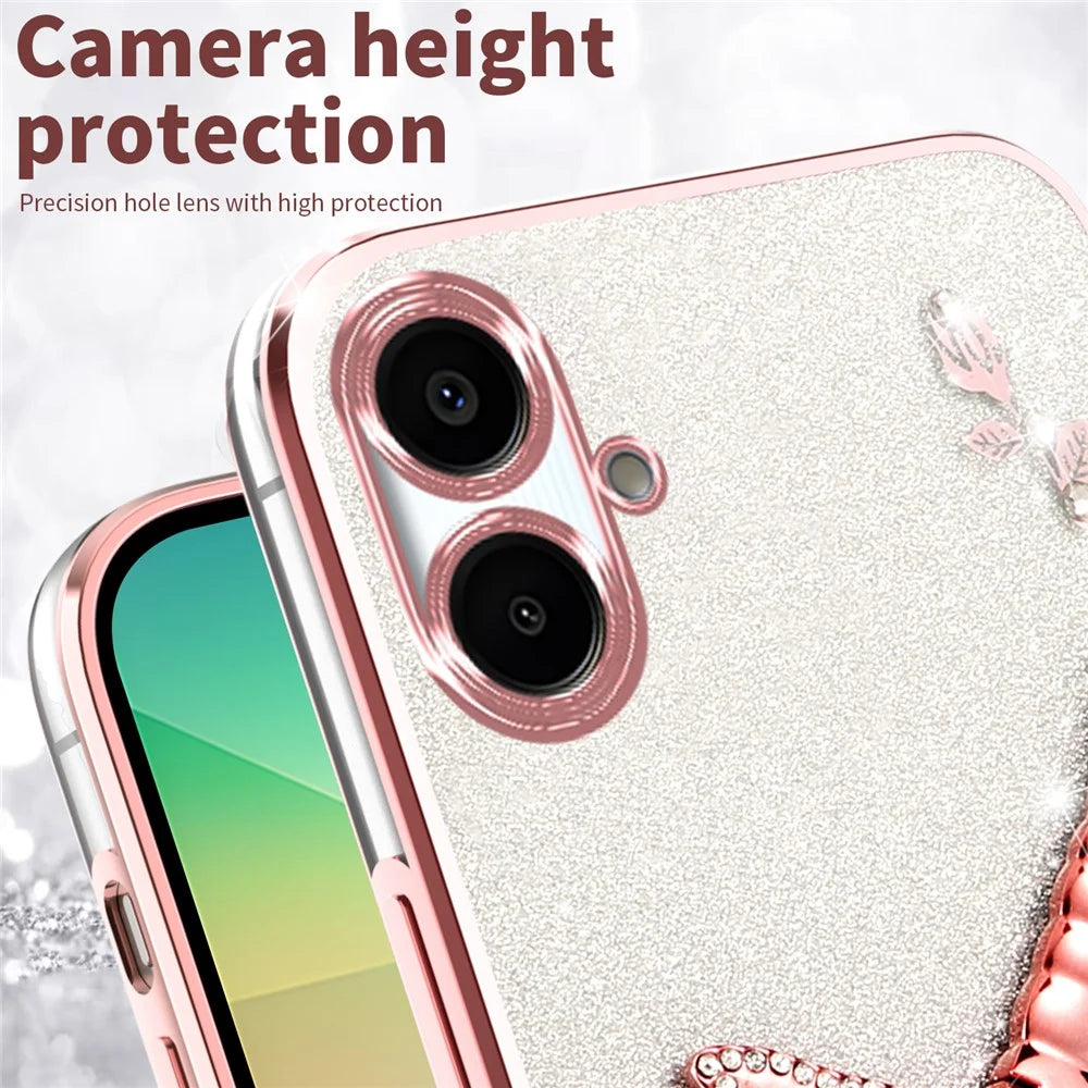 KADEM For Samsung Galaxy A06 4G Case Dragonfly Kickstand TPU Flowers Glitter Phone Cover - Pink - 4
