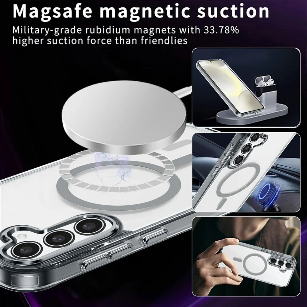 For Samsung Galaxy S24 FE Magnetic Case TPU+PC Transparent Phone Cover - Transparent - 3