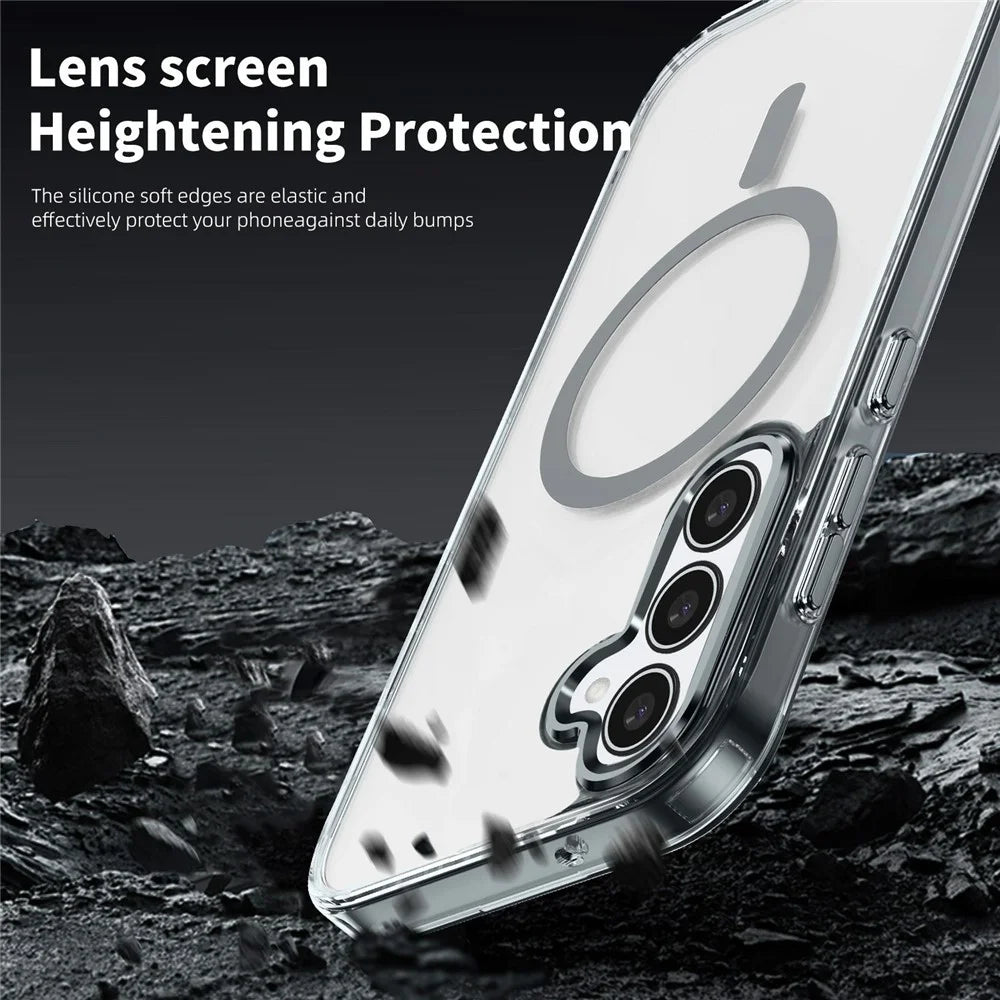 For Samsung Galaxy S24 FE Magnetic Case TPU+PC Transparent Phone Cover - Transparent - 4