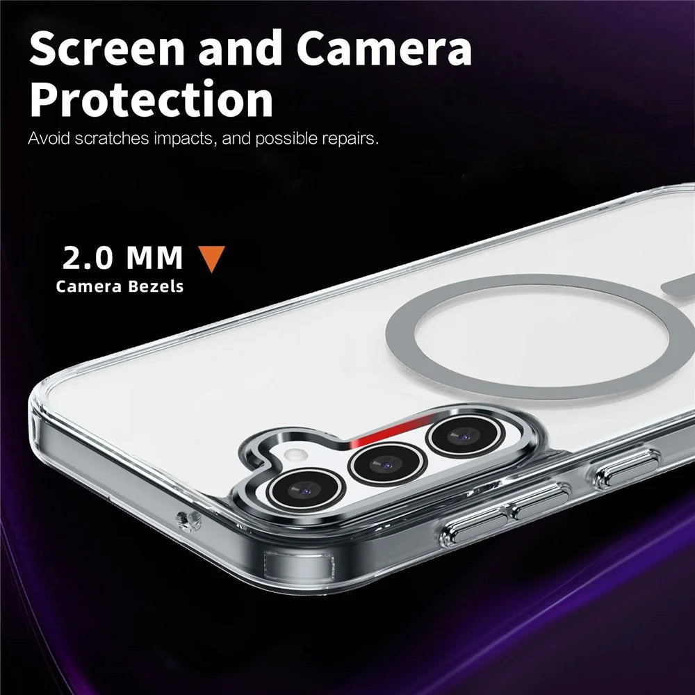For Samsung Galaxy S24 FE Magnetic Case TPU+PC Transparent Phone Cover - Transparent - 5
