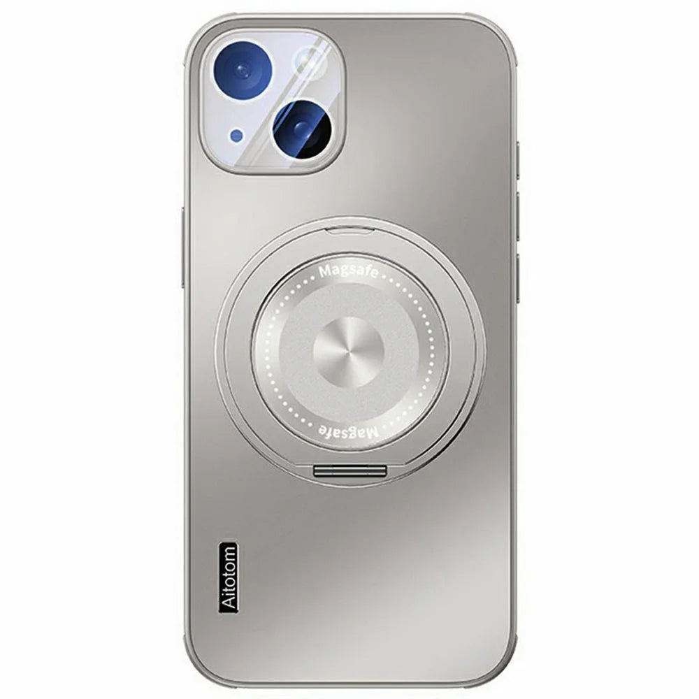 For iPhone 14 Plus Case Compatible with MagSafe Kickstand TPU+PC Heat Dissipation Phone Cover - Grey - 1