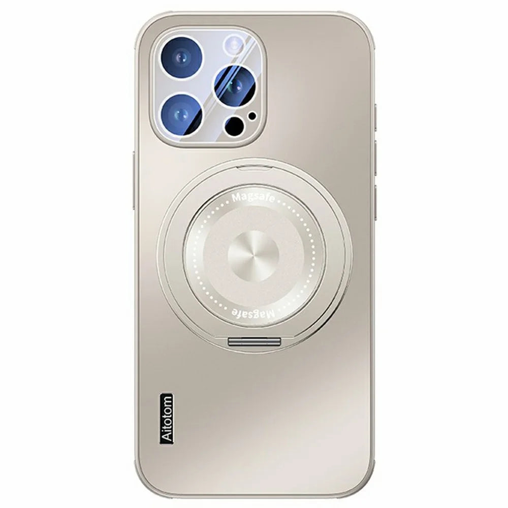 For iPhone 14 Pro Case Compatible with MagSafe Kickstand TPU+PC Heat Dissipation Phone Cover - Grey - 1