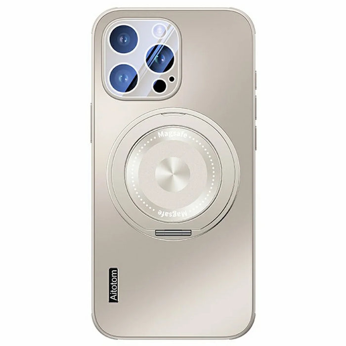 For iPhone 14 Pro Case Compatible with MagSafe Kickstand TPU+PC Heat Dissipation Phone Cover - Grey - 1