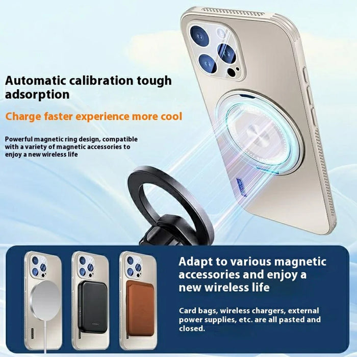 For iPhone 14 Pro Case Compatible with MagSafe Kickstand TPU+PC Heat Dissipation Phone Cover - Grey - 5