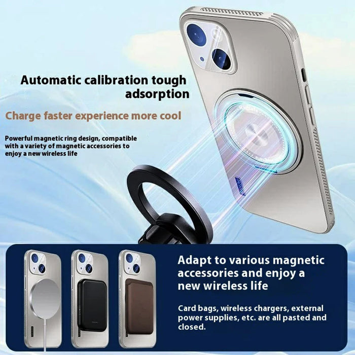 For iPhone 15 Case Compatible with MagSafe Kickstand TPU+PC Heat Dissipation Phone Cover - Grey - 5