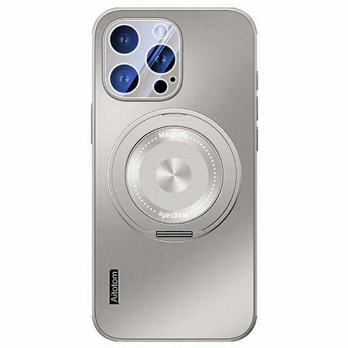 For iPhone 15 Pro Max Case Compatible with MagSafe Kickstand TPU+PC Heat Dissipation Phone Cover - Grey - 1