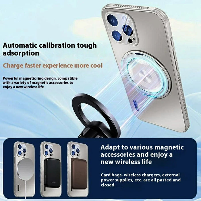 For iPhone 15 Pro Max Case Compatible with MagSafe Kickstand TPU+PC Heat Dissipation Phone Cover - Grey - 5