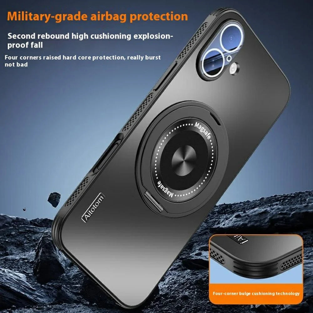 For iPhone 16 Plus Case Compatible with MagSafe Kickstand TPU+PC Heat Dissipation Phone Cover - Grey - 3