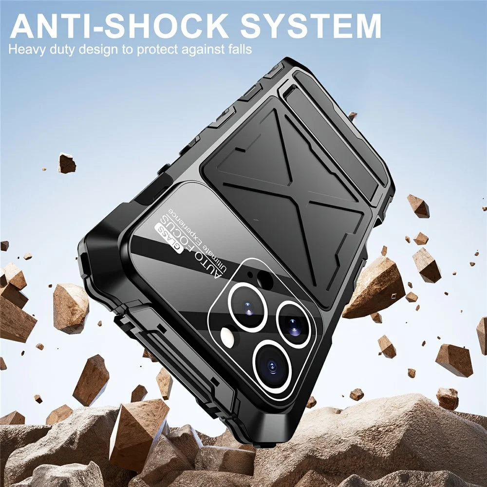 For iPhone 16 Pro Case Silicone + Metal Kickstand Anti Drop Three-Layer Protection Cover - Black - 3