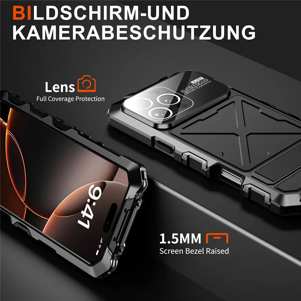 For iPhone 16 Pro Max Case Silicone + Metal Kickstand Anti Drop Three-Layer Protection Cover - Black - 6
