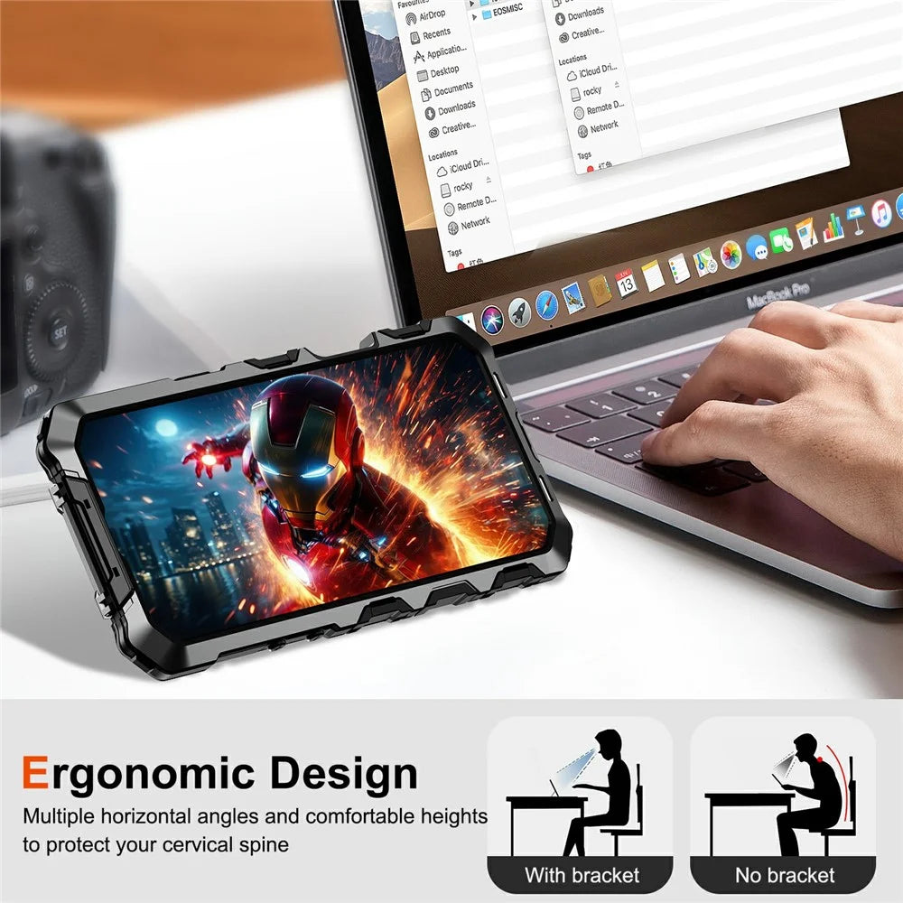 For iPhone 16 Pro Max Case Silicone + Metal Kickstand Anti Drop Three-Layer Protection Cover - Black - 7