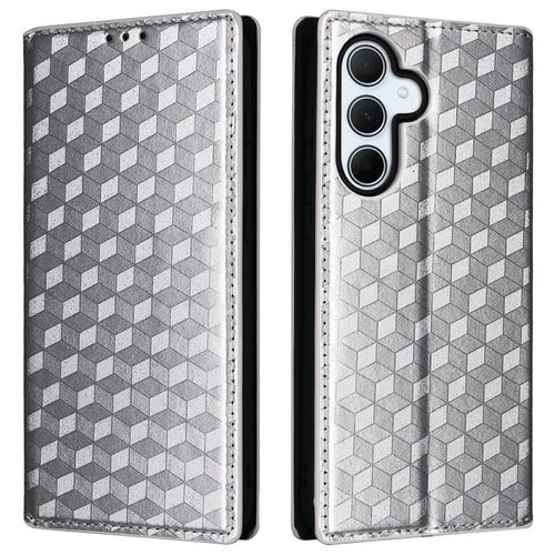 For Samsung Galaxy A36 5G Wallet Case Rhombus Imprinted Leather Phone Cover - Silver - 1