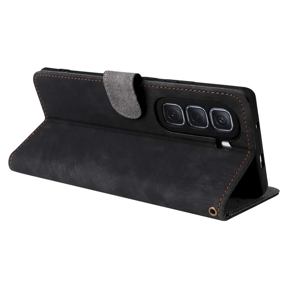For Infinix Hot 50 Pro+ 4G X6880 Wallet Phone Case RFID Blocking PU Leather Flip Cover Stand View - Black - 3