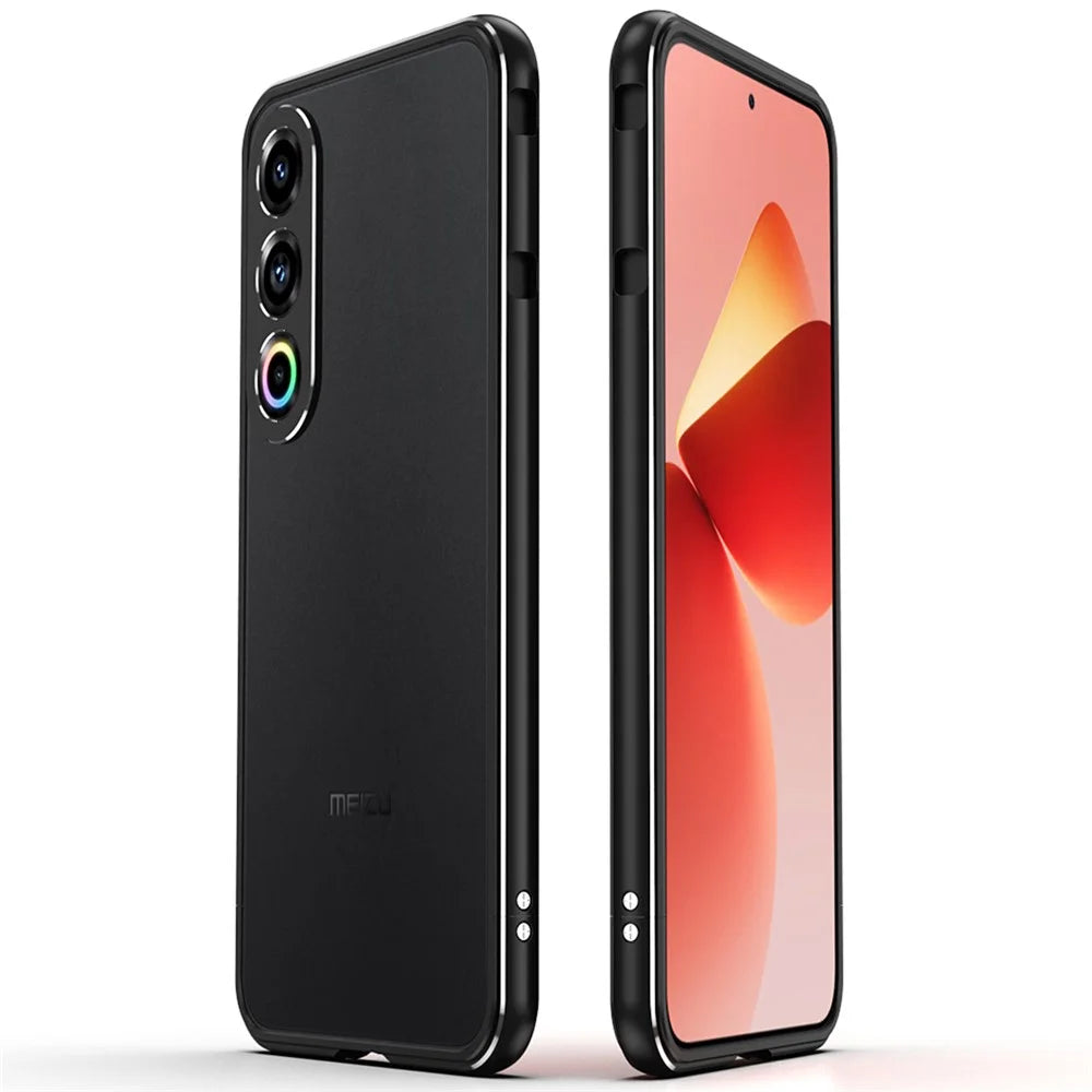 For Meizu 21 Bumper Case Metal Frame Phone Cover with Camera Lens Guard - Black / Silver - 1