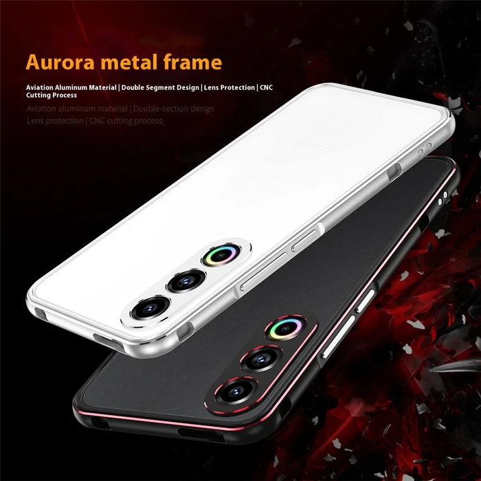 For Meizu 21 Bumper Case Metal Frame Phone Cover with Camera Lens Guard - Black / Silver - 3