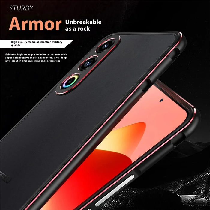 For Meizu 21 Bumper Case Metal Frame Phone Cover with Camera Lens Guard - Black / Silver - 4