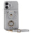 For iPhone 16 Case with Card Holder, Shoulder Strap PC+TPU Ring Kickstand Phone Back Cover - Grey Blue - 1