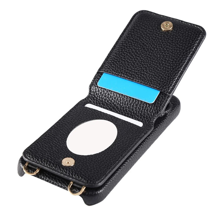 For Google Pixel 9 Case with Card Holder, Shoulder Strap PC+TPU Ring Kickstand Phone Back Cover - Black - 3