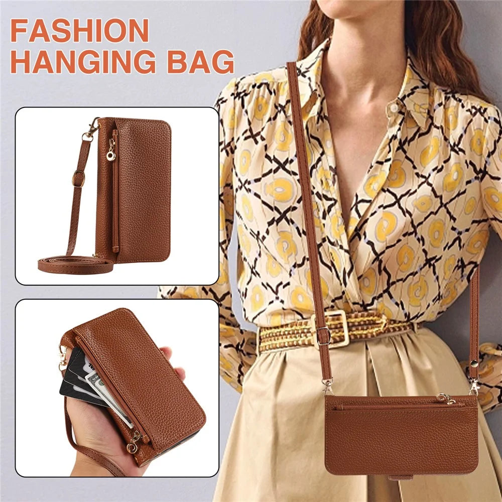 For Samsung Galaxy A54 5G Wallet Phone Case Shockproof TPU+PU Leather Flip Cover with Mirror, Strap - Brown - 7