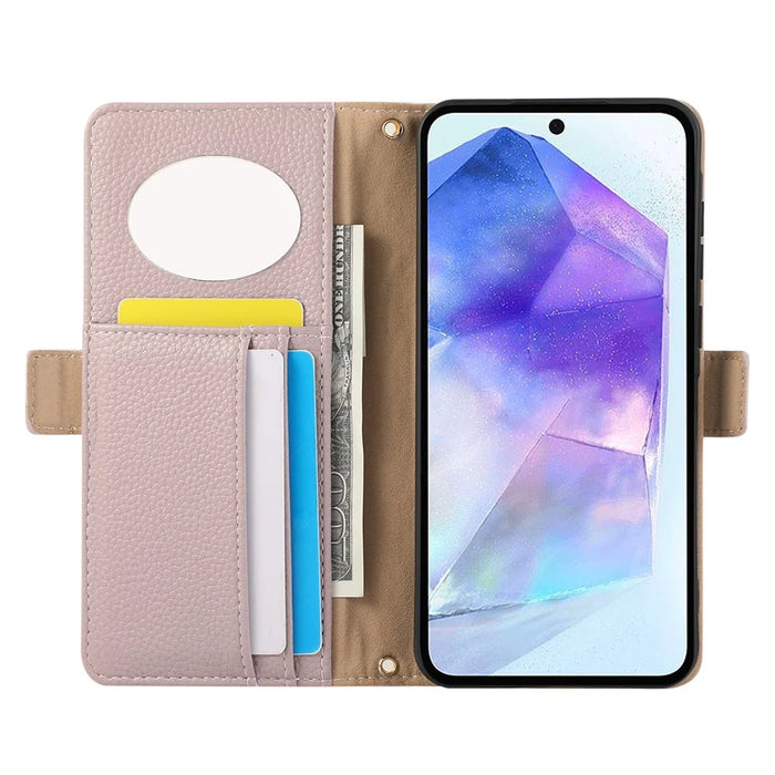 For Samsung Galaxy S24 Wallet Phone Case Shockproof TPU+PU Leather Flip Cover with Mirror, Strap - Purple - 2