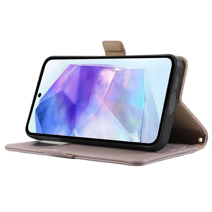 For Samsung Galaxy S24 Wallet Phone Case Shockproof TPU+PU Leather Flip Cover with Mirror, Strap - Purple - 3