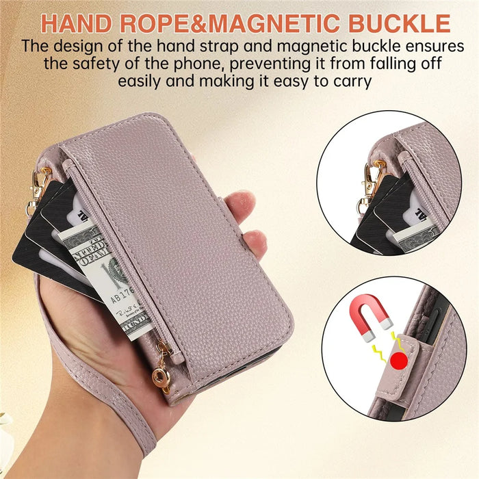 For Samsung Galaxy S24 Wallet Phone Case Shockproof TPU+PU Leather Flip Cover with Mirror, Strap - Purple - 6