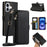 For iPhone 16 Plus Wallet Phone Case Shockproof TPU+PU Leather Flip Cover with Mirror, Strap - Black - 1