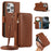 For iPhone 16 Pro Max Wallet Phone Case Shockproof TPU+PU Leather Flip Cover with Mirror, Strap - Brown - 1