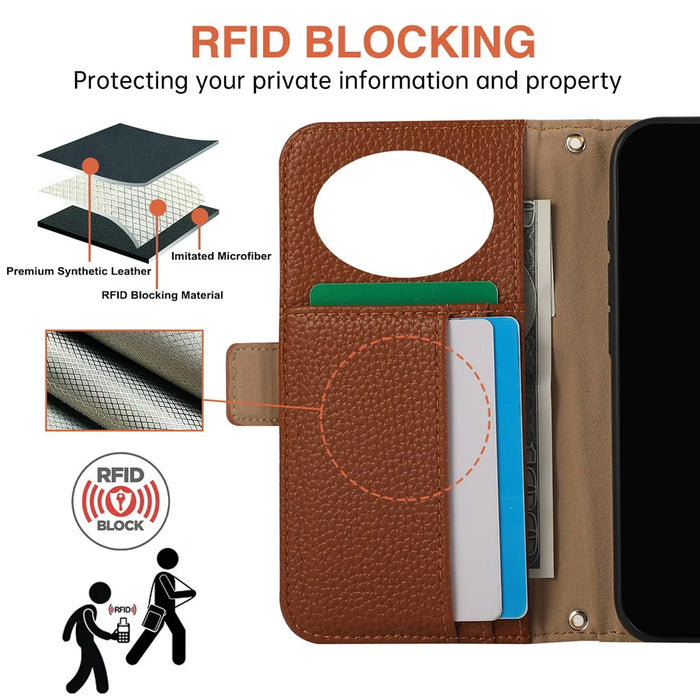 For iPhone 16 Pro Max Wallet Phone Case Shockproof TPU+PU Leather Flip Cover with Mirror, Strap - Brown - 6