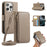 For iPhone 15 Pro Wallet Phone Case Shockproof TPU+PU Leather Flip Cover with Mirror, Strap - Khaki - 1