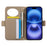 For iPhone 15 Pro Wallet Phone Case Shockproof TPU+PU Leather Flip Cover with Mirror, Strap - Khaki - 2