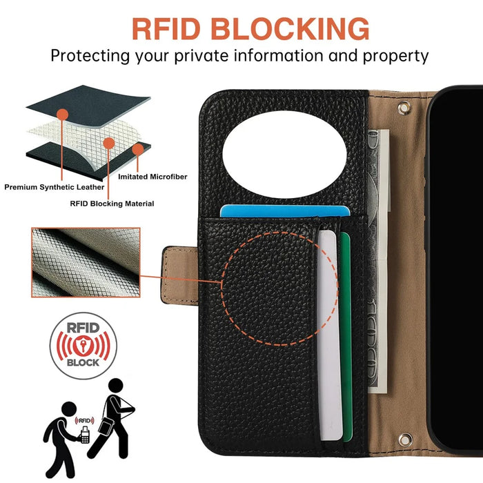 For Google Pixel 8 Pro Wallet Phone Case Shockproof TPU+PU Leather Flip Cover with Mirror, Strap - Black - 5
