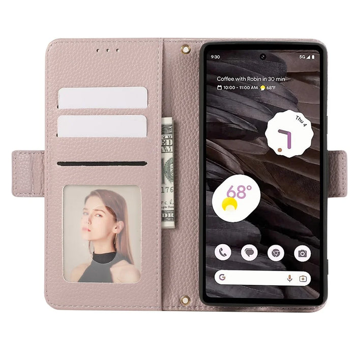 For Google Pixel 7a Leather Case with Card Holder, Straps, Shockproof Wallet Phone Cover - Purple - 2