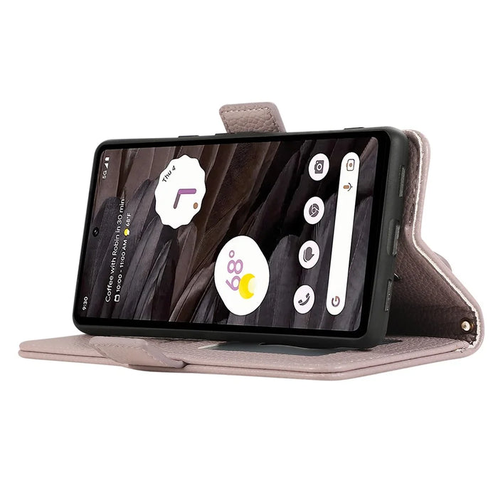 For Google Pixel 7a Leather Case with Card Holder, Straps, Shockproof Wallet Phone Cover - Purple - 3