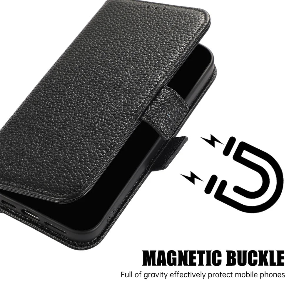 For iPhone 16 Pro Leather Case with Card Holder, Straps, Shockproof Wallet Phone Cover - Black - 5