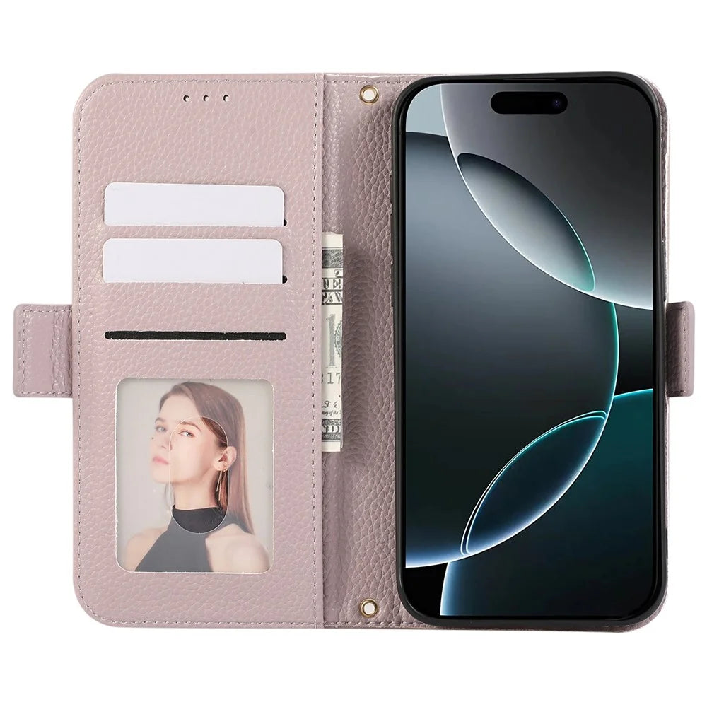 For iPhone 16 Pro Max Leather Case with Card Holder, Straps, Shockproof Wallet Phone Cover - Purple - 2