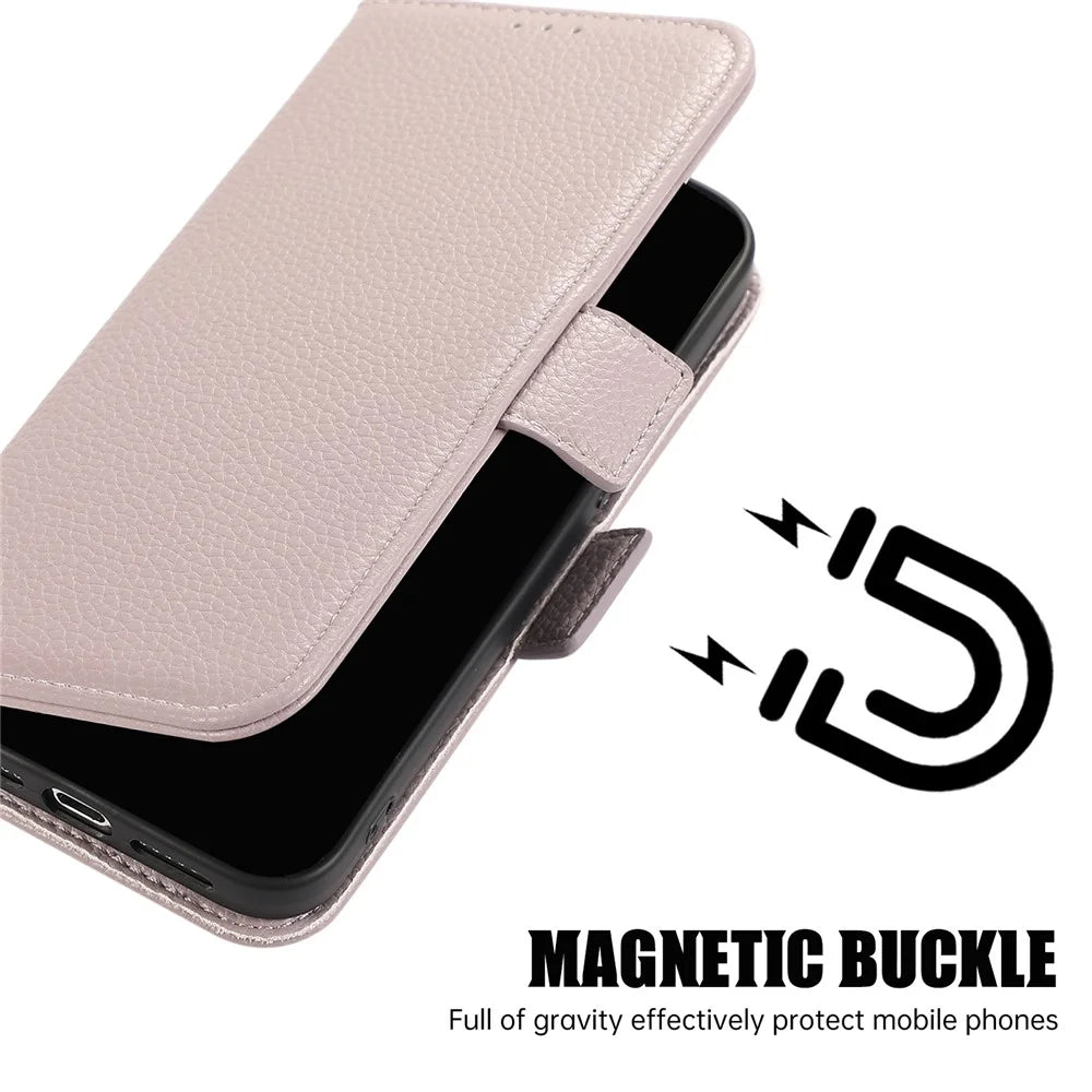 For iPhone 16 Pro Max Leather Case with Card Holder, Straps, Shockproof Wallet Phone Cover - Purple - 5