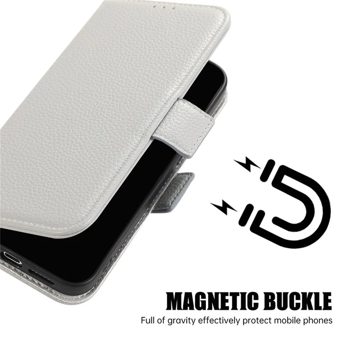 For iPhone 14 Pro Leather Case with Card Holder, Straps, Shockproof Wallet Phone Cover - Grey Blue - 5
