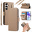 For Samsung Galaxy A55 5G Leather Case with Card Holder, Straps, Shockproof Wallet Phone Cover - Khaki - 1