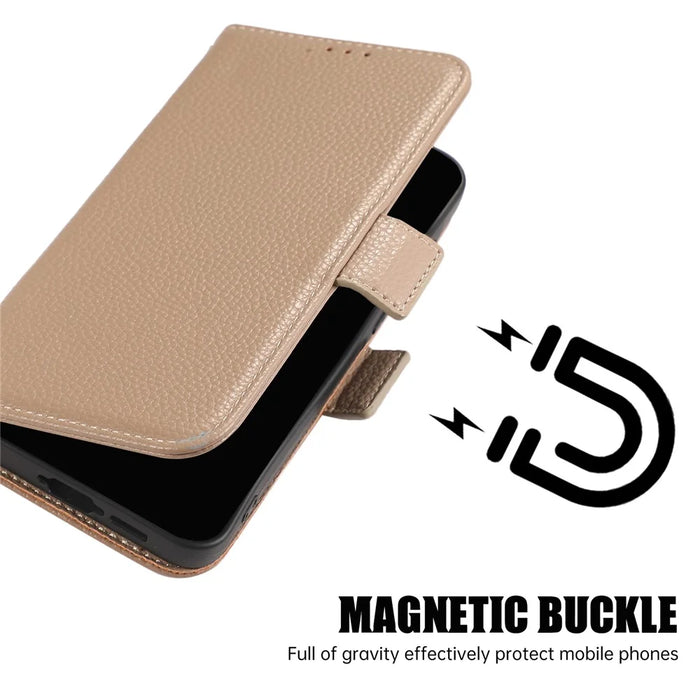 For Samsung Galaxy A55 5G Leather Case with Card Holder, Straps, Shockproof Wallet Phone Cover - Khaki - 6