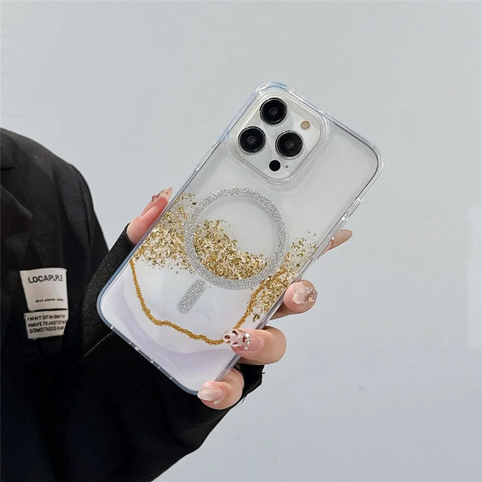 For iPhone 15 Pro Max Case Compatible with MagSafe Epoxy Marble Texture PC+TPU Phone Cover - Pink - 5