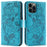 Imprinted Roses Phone Case For iPhone 12 / 12 Pro 6.1 Inch, Drop-Proof PU Leather Flip Cover Wallet Stand Protective Phone Shell - Blue - 1
