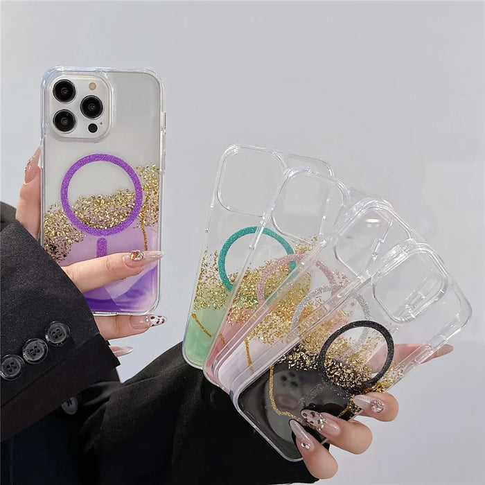 For iPhone 14 Pro Max Case Compatible with MagSafe Epoxy Marble Texture PC+TPU Phone Cover - Black - 6
