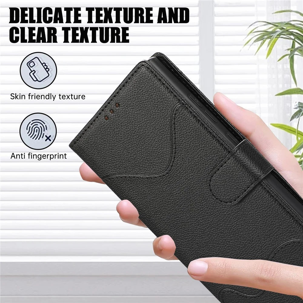 For Samsung Galaxy S24 Ultra Leather Phone Case with Card Holder, Wallet, Straps Protective Flip Cover - Black - 6
