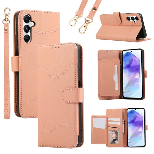 For Samsung Galaxy A35 5G Leather Phone Case with Card Holder, Wallet, Straps Protective Flip Cover - Pink - 1